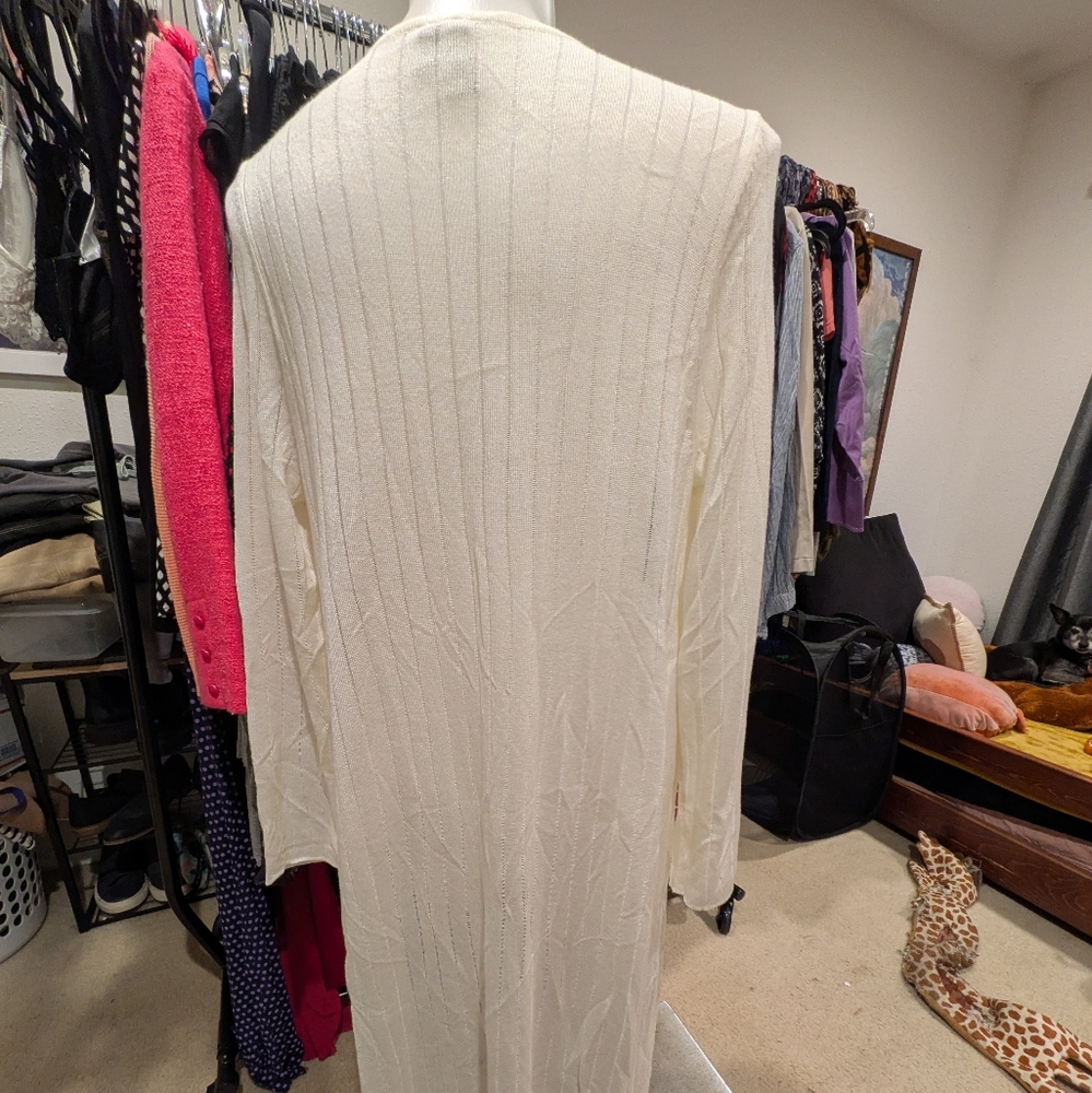 Sahalie Cream Knit Sweater Open Cardigan -L